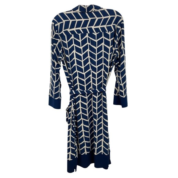 Donna Morgan Womens Size 16 Blue & Tan Chevron Dress With Belt - Picture 2 of 9